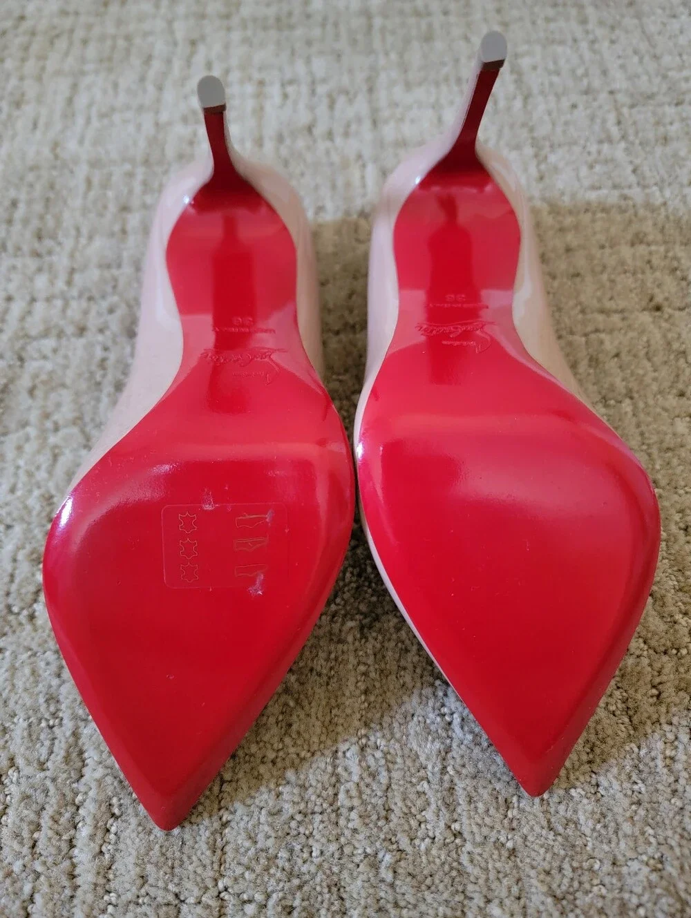 New Christian Louboutin 100mm Nude Patent Leather Pointed-Toe Pumps, Size 36